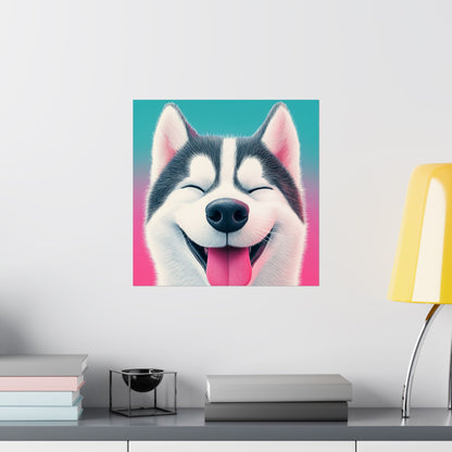 Happy Husky - Whimsical Animals Series - Fine Art Print - Vertical Poster - Cheerful Dog Art for Home Décor