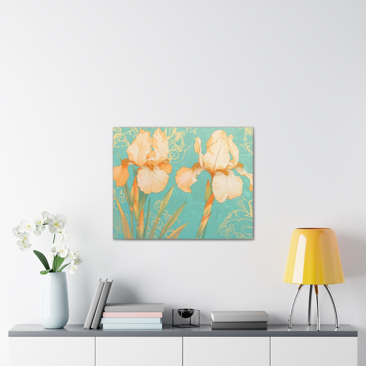 Iris Flowers on Turquois - Stretched Canvas