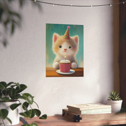 Cute Kitten Birthday Poster - Cat Café - Whimsical Animals - Adorable Kitten Wall Art