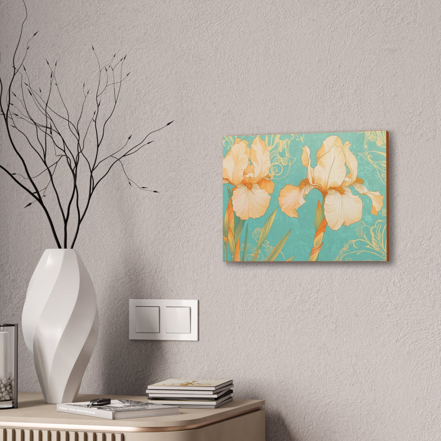 Iris Flowers on Turquois - Stretched Canvas