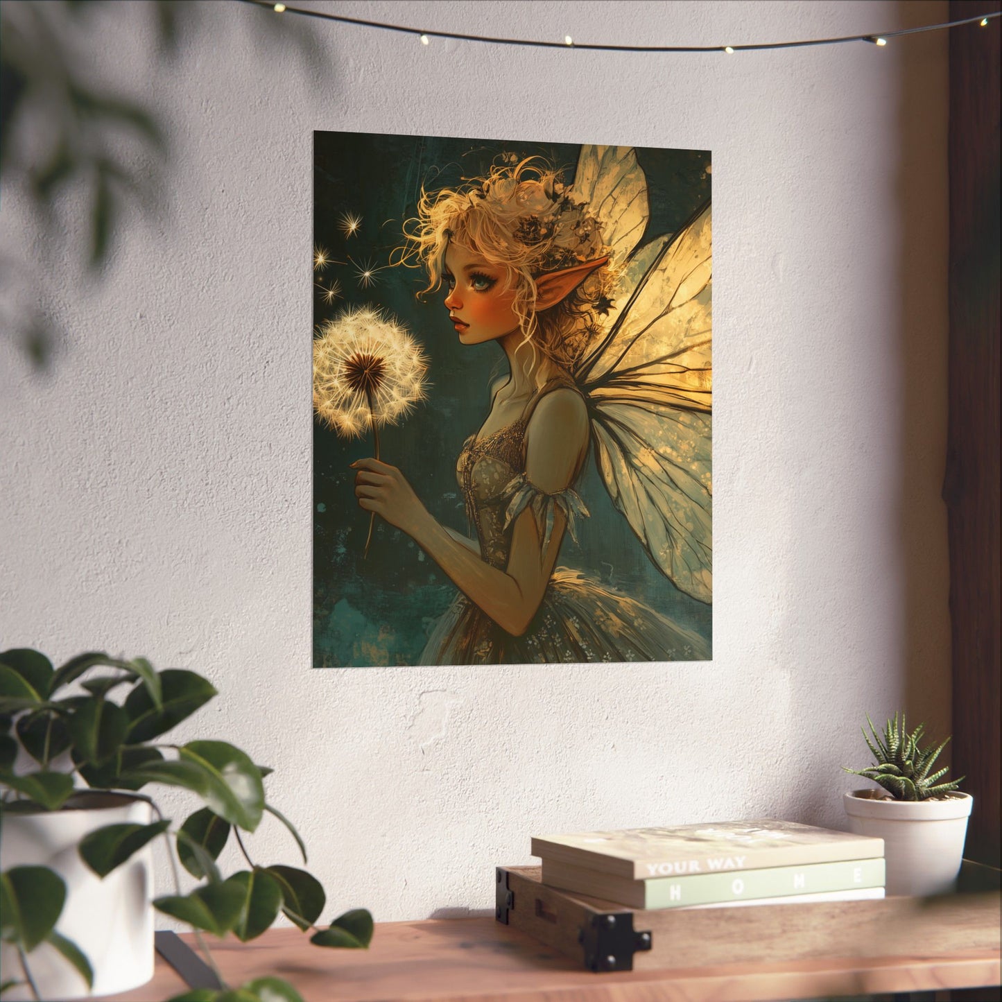 Best Wishes For You - Fairy with Dandelion - Flowers & Fairies Series - Enchanting Wall Art - Vertical Poster - Whimsical Wall Art for Dreamers