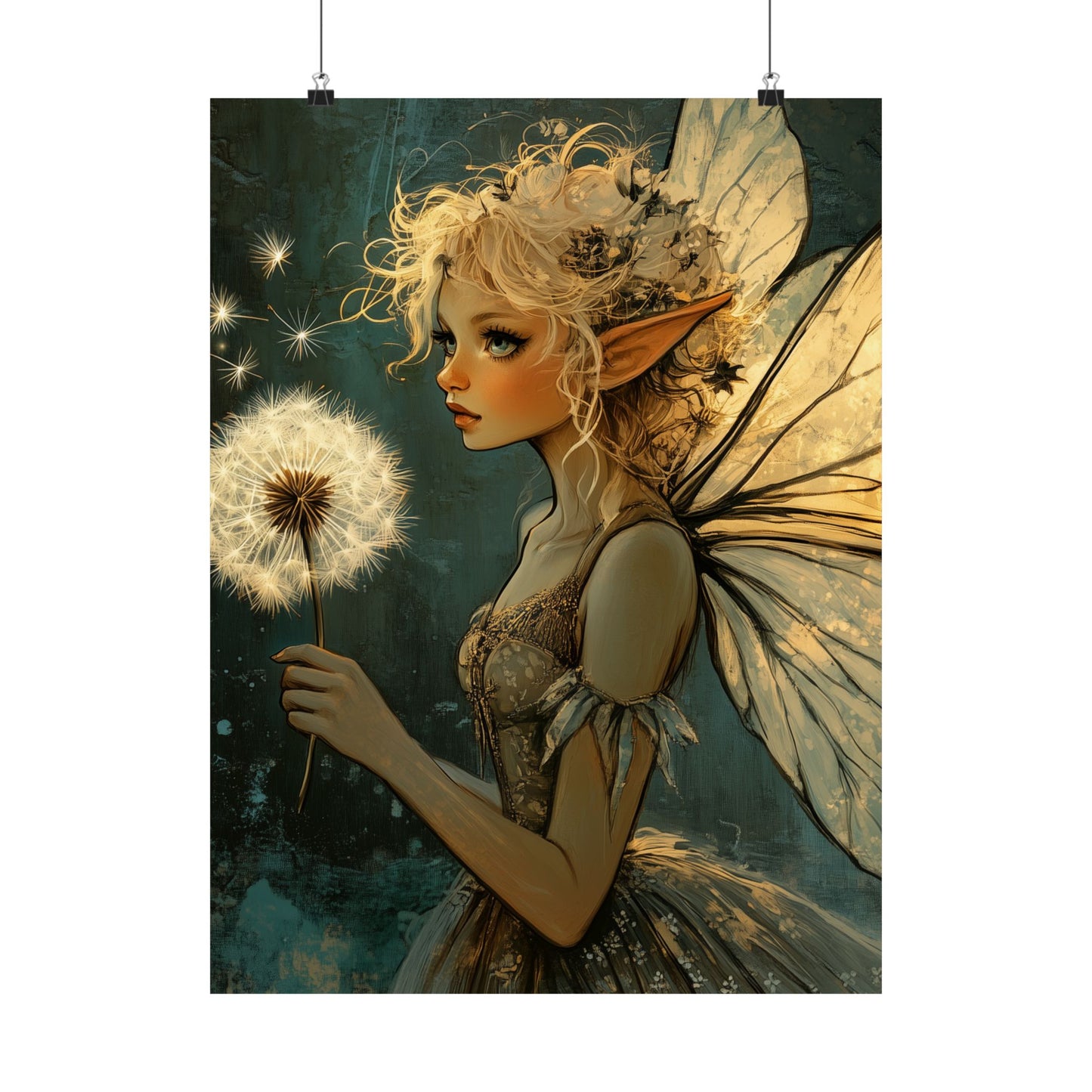 Best Wishes For You - Fairy with Dandelion - Flowers & Fairies Series - Enchanting Wall Art - Vertical Poster - Whimsical Wall Art for Dreamers