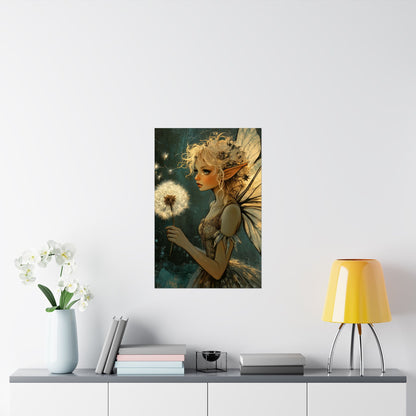 Best Wishes For You - Fairy with Dandelion - Flowers & Fairies Series - Enchanting Wall Art - Vertical Poster - Whimsical Wall Art for Dreamers