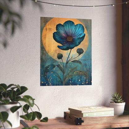 Blue Cosmos Moonlit Botanical Fine Art Print