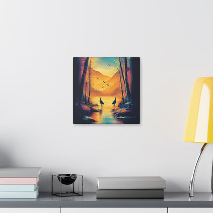 Cranes at Sunset - Delight in Nature Series - Fine Art Print on Canvas