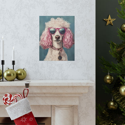 Poodle with Pink Sunglasses - Fine Art Print Poster - Whimsical Animals Series - Wall Art for Dog Lovers