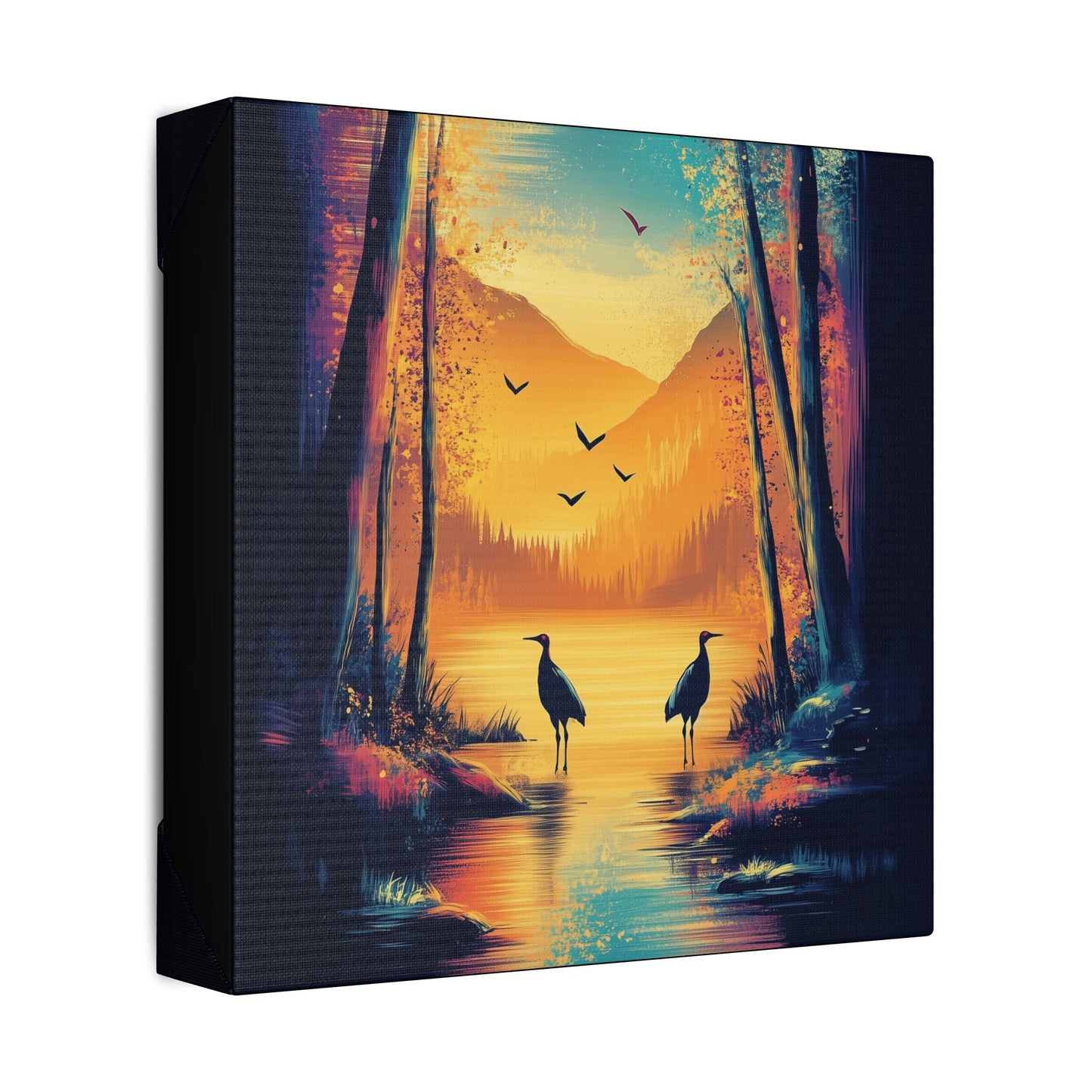 Cranes at Sunset - Delight in Nature Series - Fine Art Print on Canvas