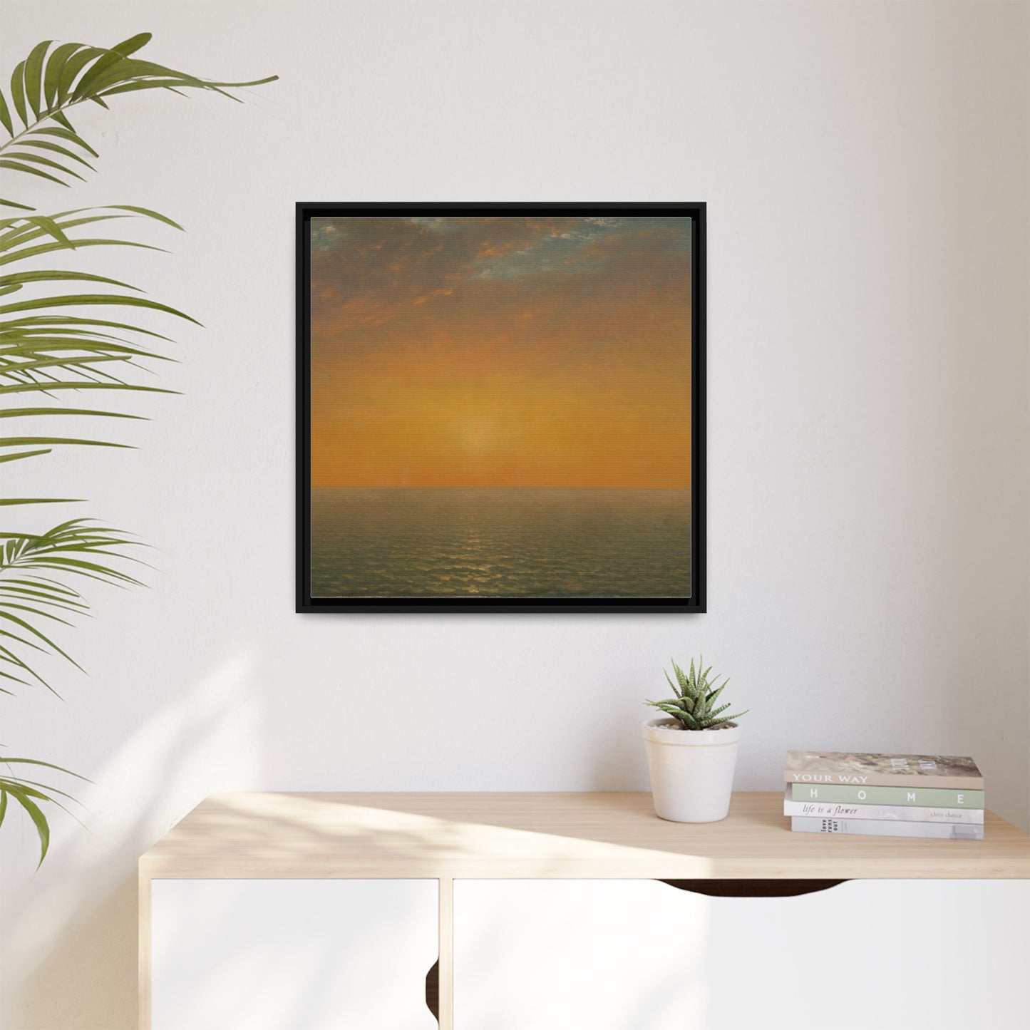 John Frederick Kensett : Sunset on the Sea (1872) - Museum Collection - Framed Canvas Print