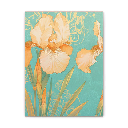 Iris Flowers on Turquois - Stretched Canvas