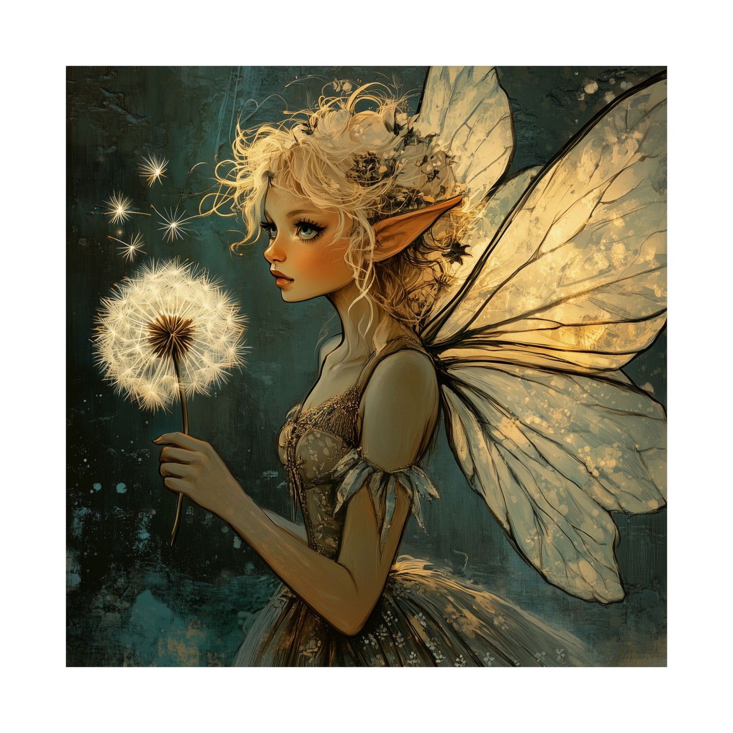Best Wishes For You - Fairy with Dandelion - Flowers & Fairies Series - Enchanting Wall Art - Vertical Poster - Whimsical Wall Art for Dreamers