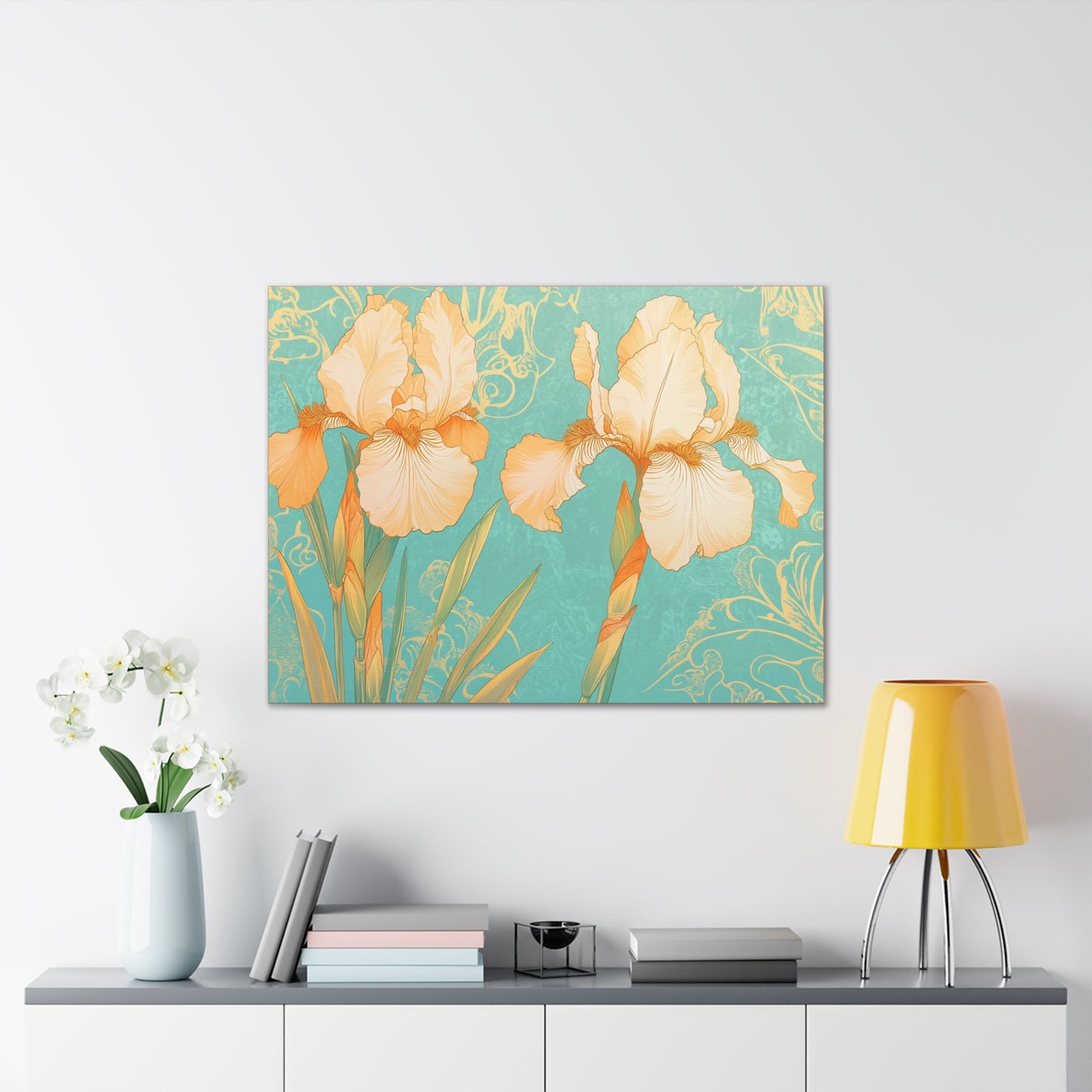 Iris Flowers on Turquois - Stretched Canvas