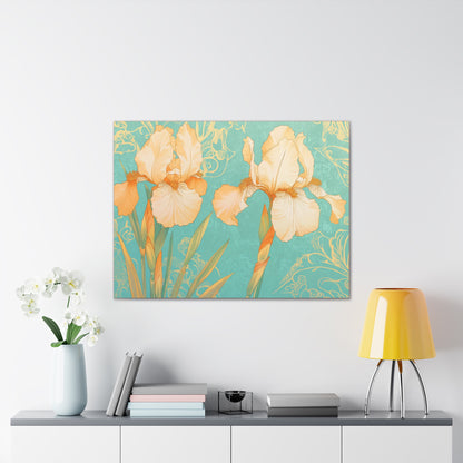 Iris Flowers on Turquois - Stretched Canvas