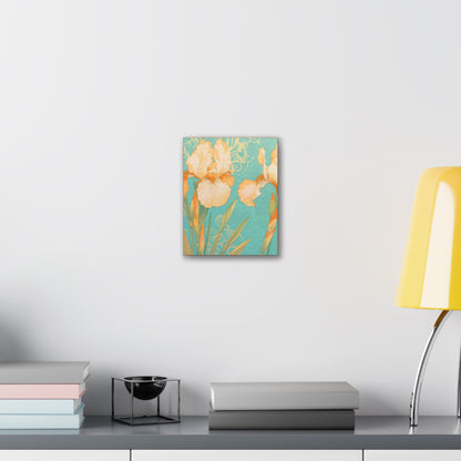 Iris Flowers on Turquois - Stretched Canvas
