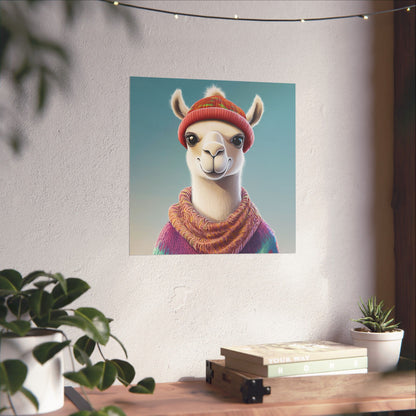 Cozy Llama Art Print - Whimsical Animals - Horizontal Matte Poster for Wall Art