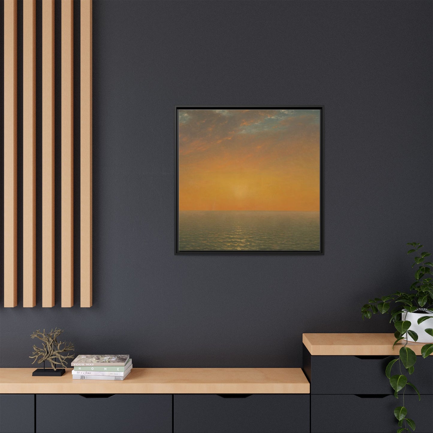 John Frederick Kensett : Sunset on the Sea (1872) - Museum Collection - Framed Canvas Print