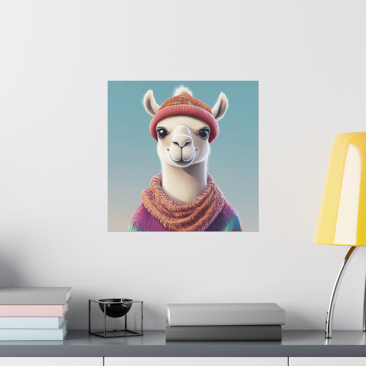 Cozy Llama Art Print - Whimsical Animals - Horizontal Matte Poster for Wall Art