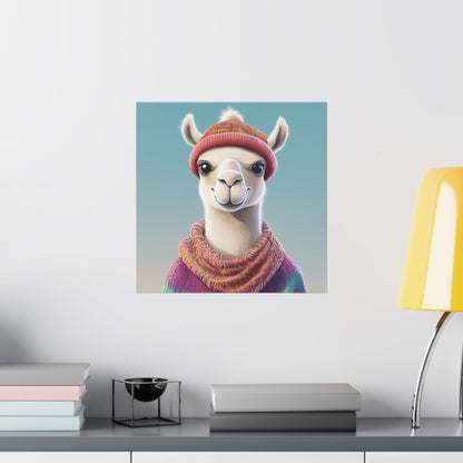 Cozy Llama Art Print - Whimsical Animals - Horizontal Matte Poster for Wall Art