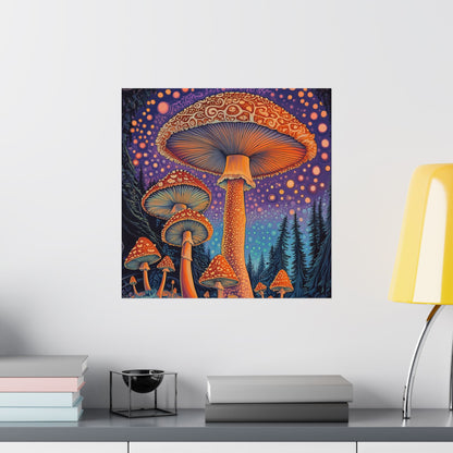 Psychedelic Night Mushroom Art Print - Vertical Poster - Vibrant Wall Art - Nature - Trippy - Bedroom Poster