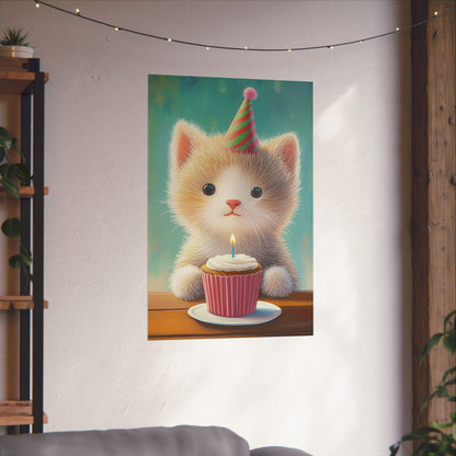 Cute Kitten Birthday Poster - Cat Café - Whimsical Animals - Adorable Kitten Wall Art