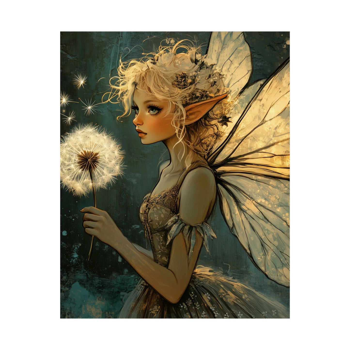 Best Wishes For You - Fairy with Dandelion - Flowers & Fairies Series - Enchanting Wall Art - Vertical Poster - Whimsical Wall Art for Dreamers