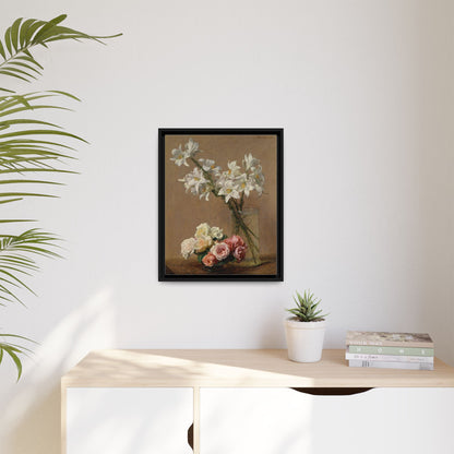 Henri Fantin-Latour : Roses and Lilies (1888) - Giclee Fine Art Print - Museum Collection Framed Canvas Print