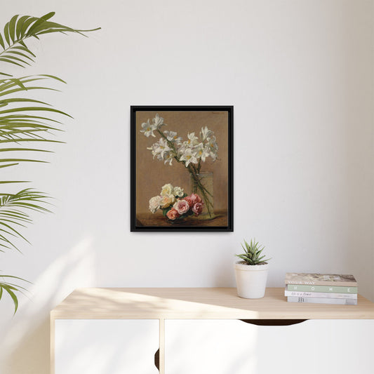 Henri Fantin-Latour : Roses and Lilies (1888) - Giclee Fine Art Print - Museum Collection Framed Canvas Print