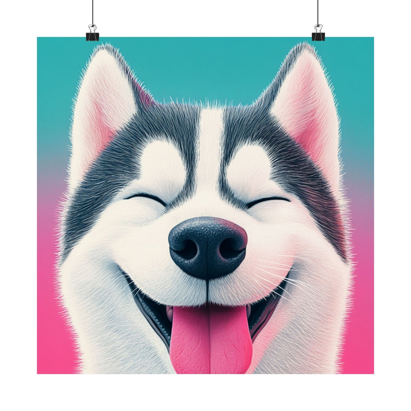 Happy Husky - Whimsical Animals Series - Fine Art Print - Vertical Poster - Cheerful Dog Art for Home Décor