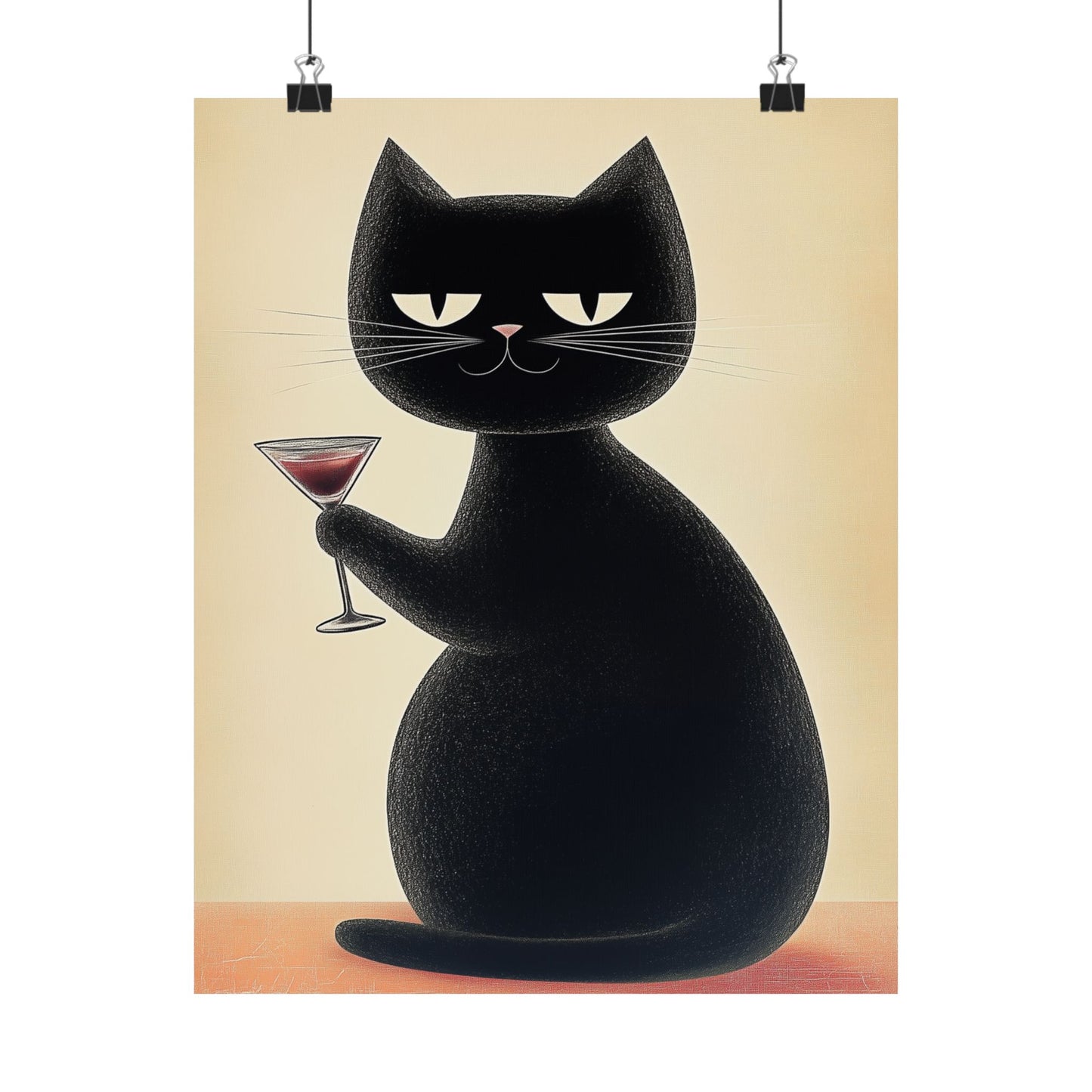Cat with a Cocktail - Cat Café Series - Fine art print - Matte Vertical Wall Art  - Poster Print - for Cat Lovers