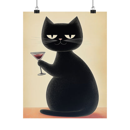 Cat with a Cocktail - Cat Café Series - Fine art print - Matte Vertical Wall Art  - Poster Print - for Cat Lovers