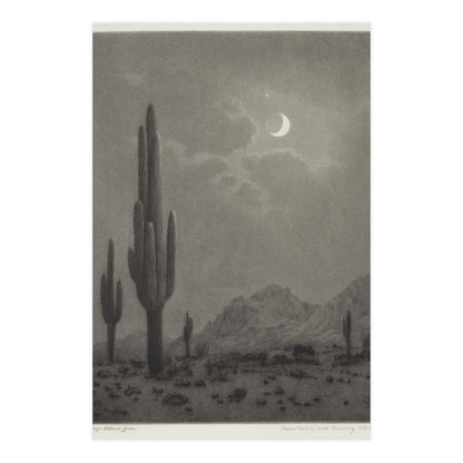 New Moon and Evening Star over Cactus- Celestial Fine Art Poster
