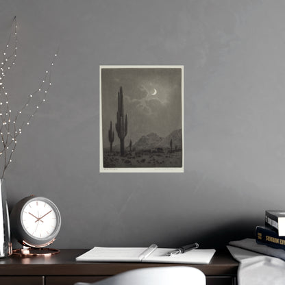 New Moon and Evening Star over Cactus- Celestial Fine Art Poster