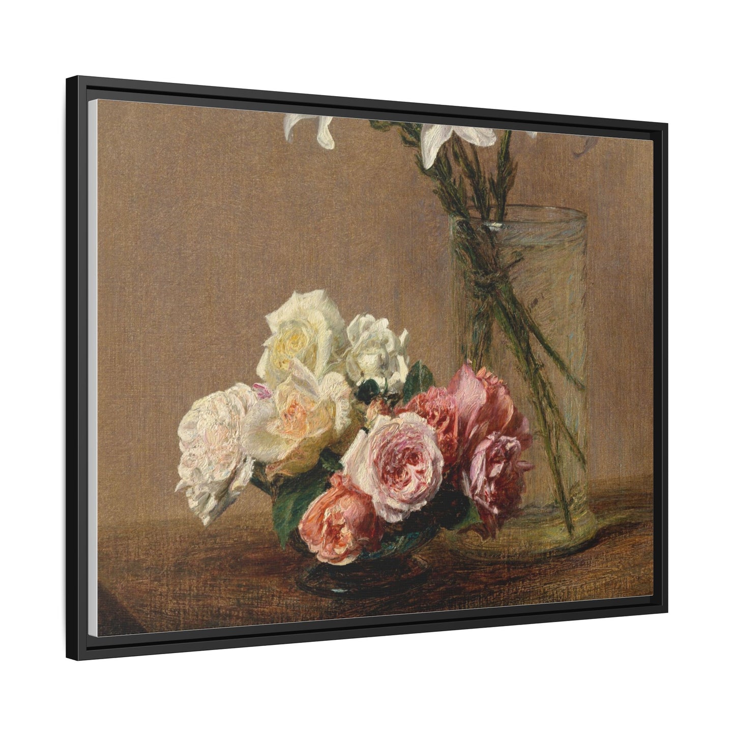 Henri Fantin-Latour : Roses and Lilies (1888) - Giclee Fine Art Print - Museum Collection Framed Canvas Print