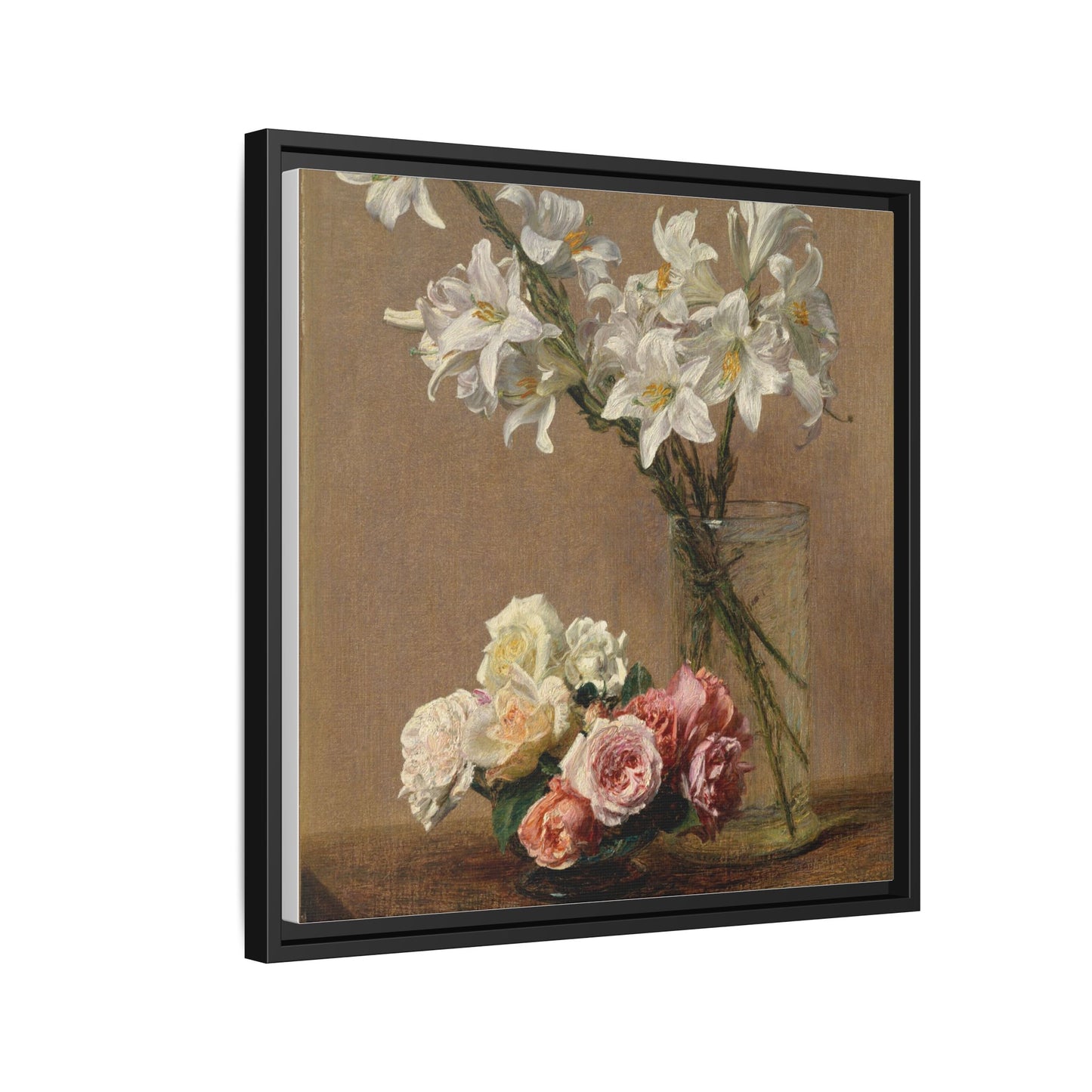 Henri Fantin-Latour : Roses and Lilies (1888) - Giclee Fine Art Print - Museum Collection Framed Canvas Print