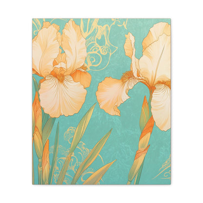 Iris Flowers on Turquois - Stretched Canvas