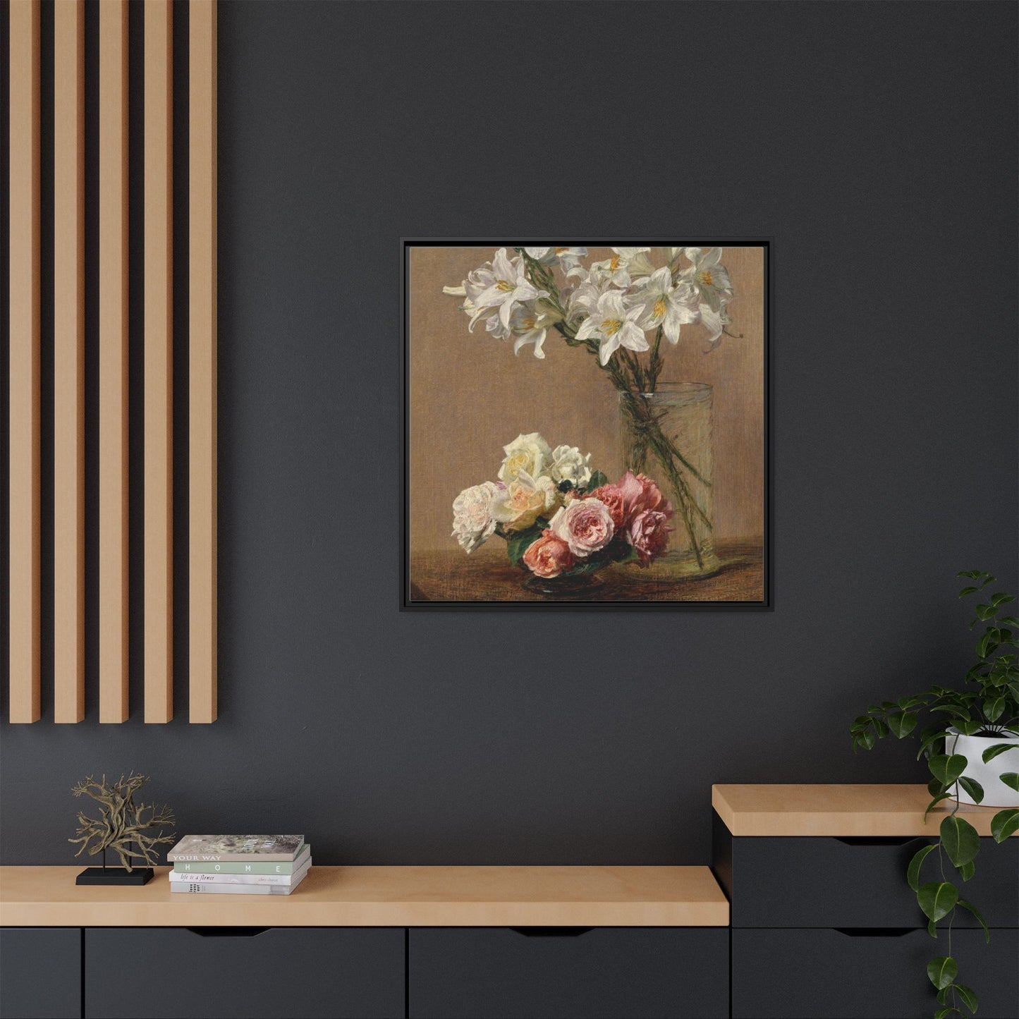Henri Fantin-Latour : Roses and Lilies (1888) - Giclee Fine Art Print - Museum Collection Framed Canvas Print