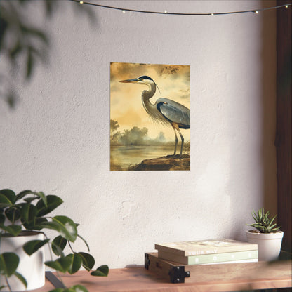 Elegant Blue Heron Coastal Fine Art Print