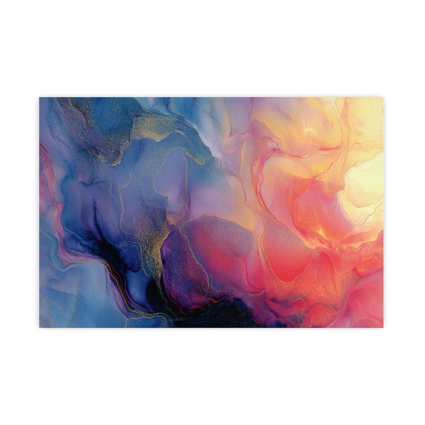 Muse (Style A) - Modern Abstract Fluid Art - Blue/Pink with Gold Highlights - Giclee Fine Art Print