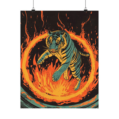 Unleashed - Tiger Jumping Through A Ring of Flames - Matte Vertical Poster - Eye-Catching Wall Art