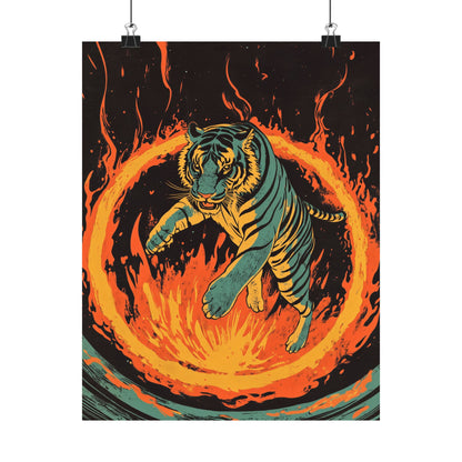 Unleashed - Tiger Jumping Through A Ring of Flames - Matte Vertical Poster - Eye-Catching Wall Art