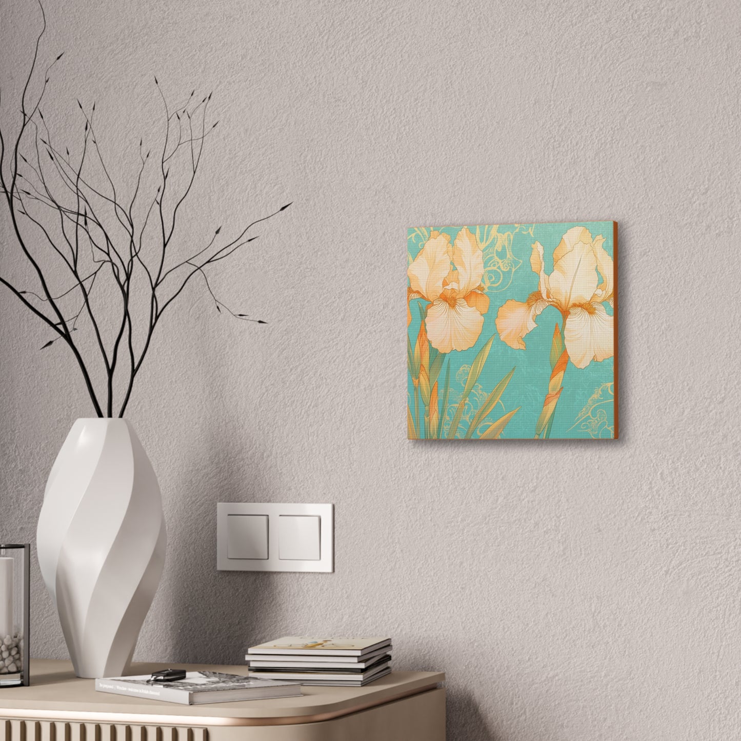 Iris Flowers on Turquois - Stretched Canvas