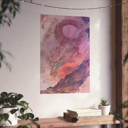 Mythical Red Dragon Fine Art Print - Matte Vertical Poster - Year of The Dragon Art - Zen Home Décor