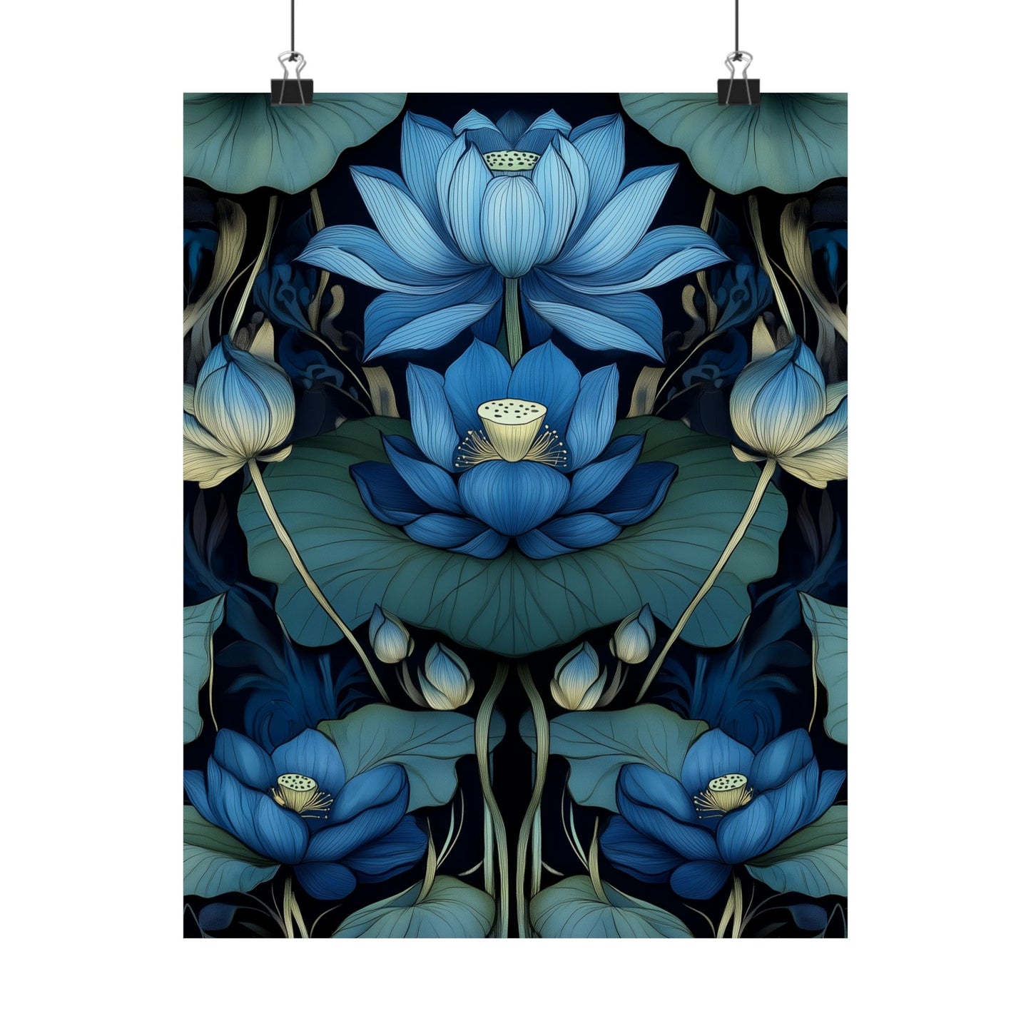 Mystical Blue Lotus Fine Art Print - Matte Vertical Poster - Zen Floral Art for Home Décor