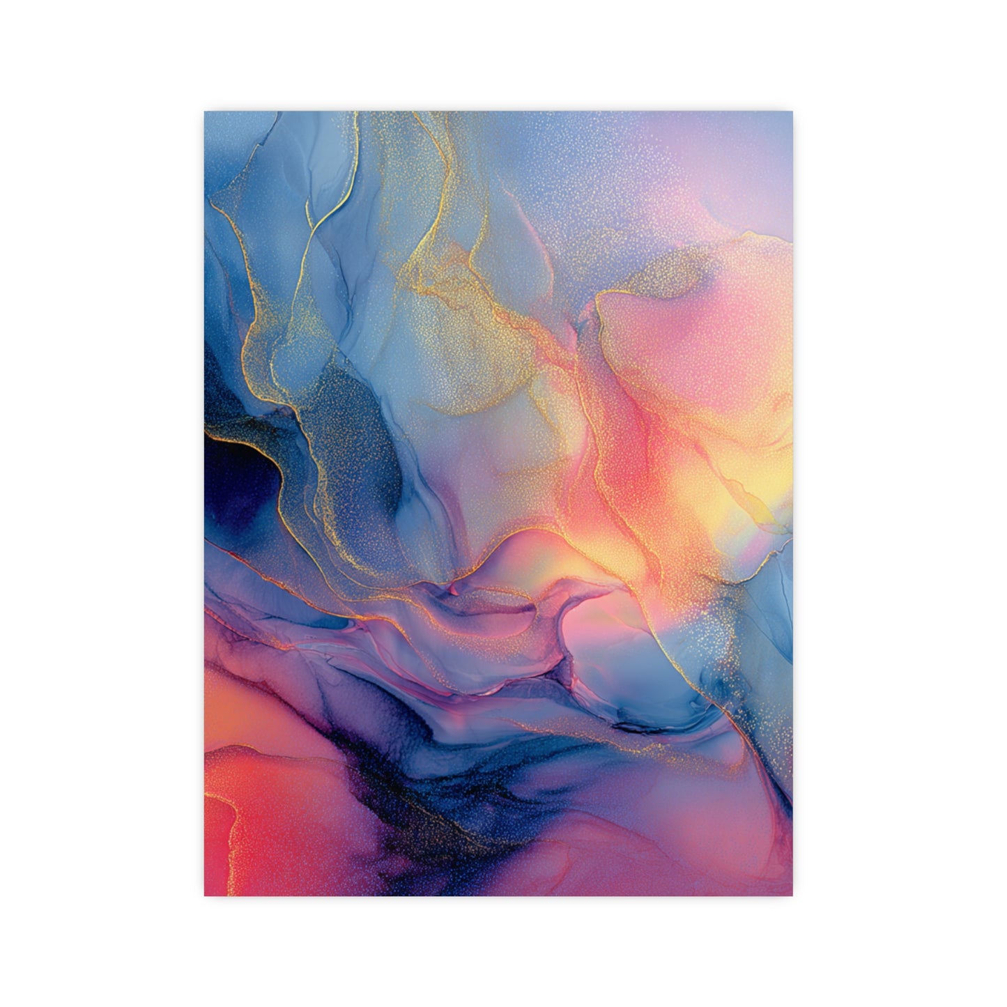 Muse (Style B) - Modern Abstract Fluid Art - Blue/Pink with Gold Highlights - Giclee Fine Art Print