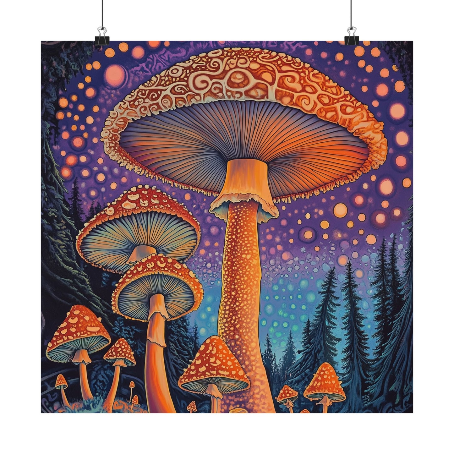 Psychedelic Night Mushroom Art Print - Vertical Poster - Vibrant Wall Art - Nature - Trippy - Bedroom Poster