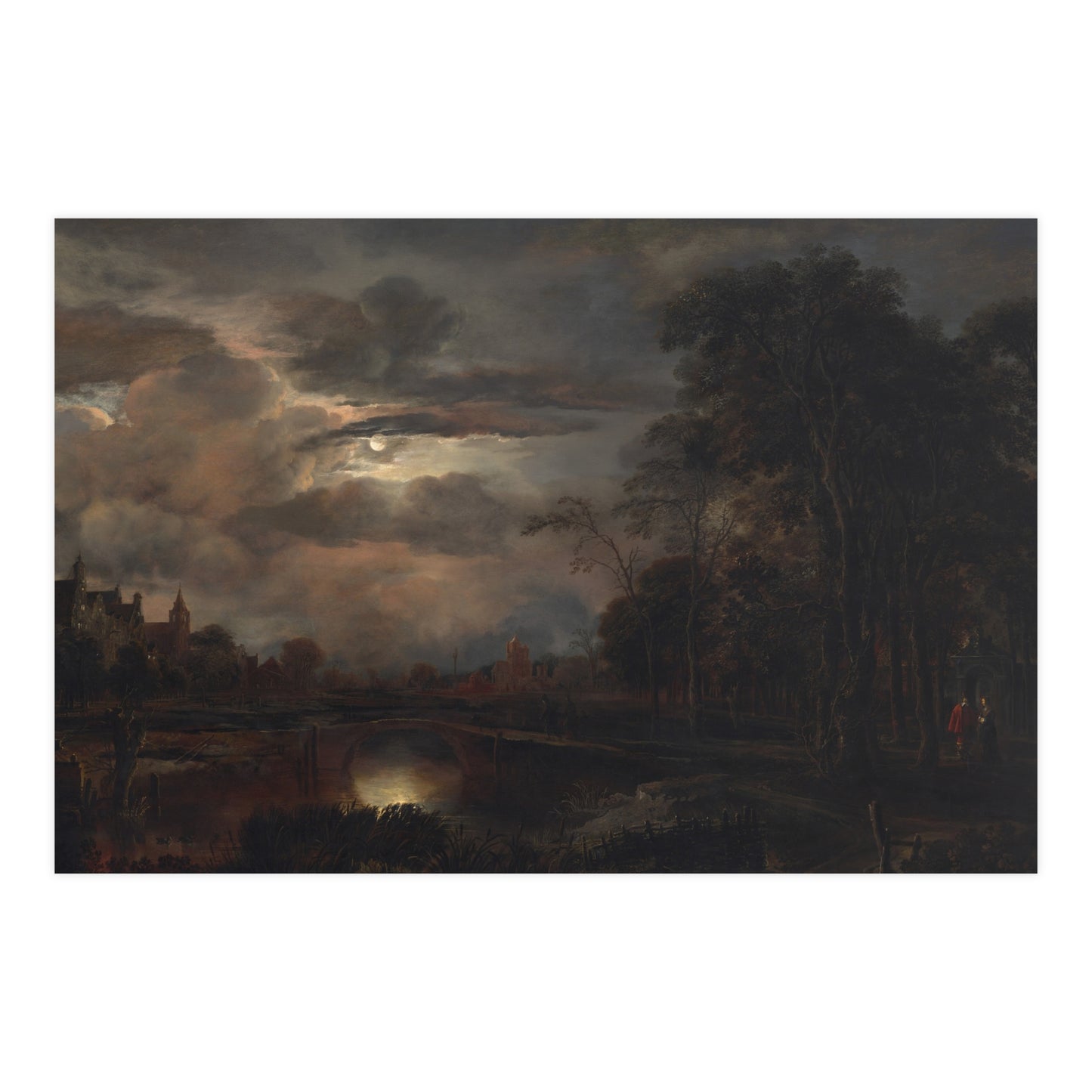 Moonlit Landscape with Bridge - Romantic Night Fine Art Poster