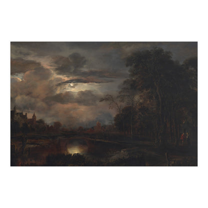 Moonlit Landscape with Bridge - Romantic Night Fine Art Poster