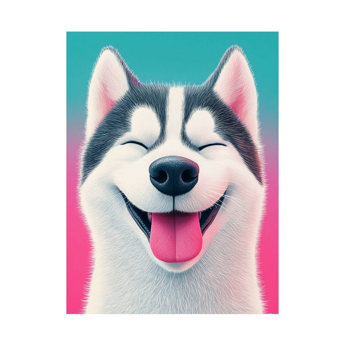 Happy Husky - Whimsical Animals Series - Fine Art Print - Vertical Poster - Cheerful Dog Art for Home Décor