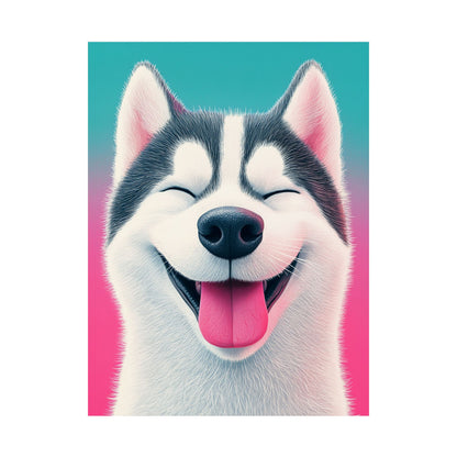 Happy Husky - Whimsical Animals Series - Fine Art Print - Vertical Poster - Cheerful Dog Art for Home Décor