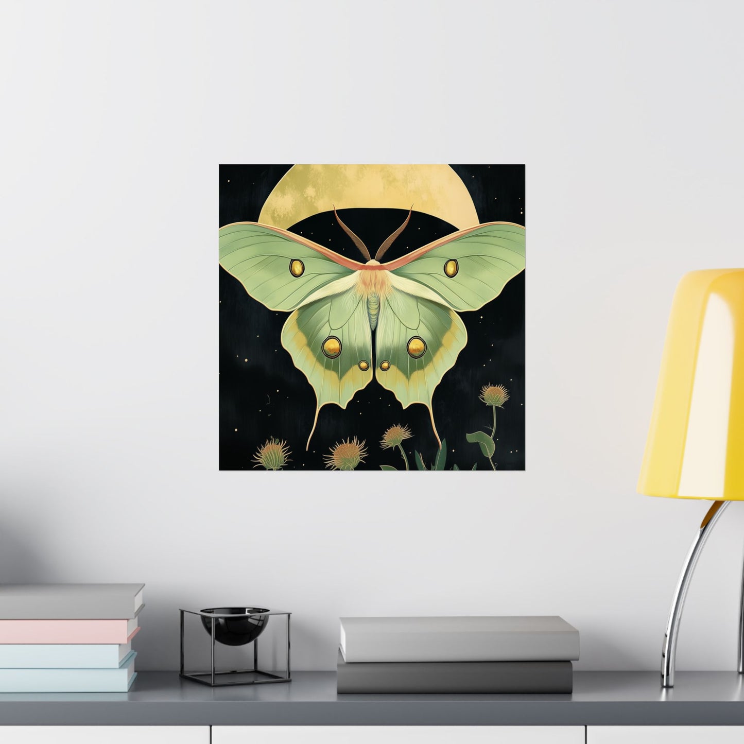 Dreamy Luna Moth Under the Moon Poster- Matte Vertical Art Print - Boho Wall Art - Bohemian - Art Noveau - Art Deco
