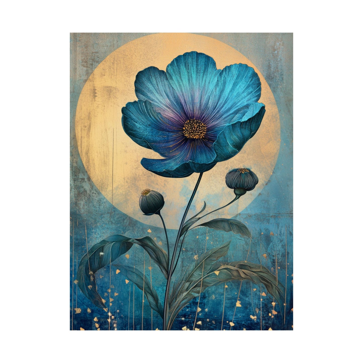 Blue Cosmos Moonlit Botanical Fine Art Print